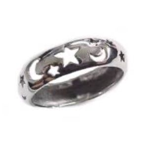 cut out sterling silver celestial moon star ring